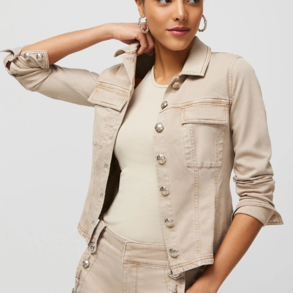 WHBM Fit & Flare Denim Shacket Jacket Beige Sandstone